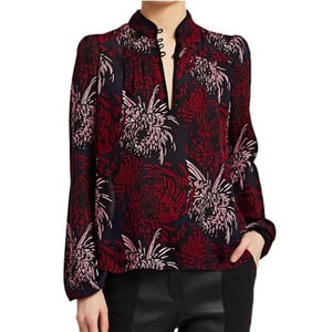 NWT A.L.C. Beatrix Floral Silk Blouse in Midnight Pink Red 100% Silk 0